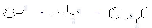2-Methylvaleric acid can react with phenylmethanol to get 2-methyl-pentanoic acid benzyl ester.